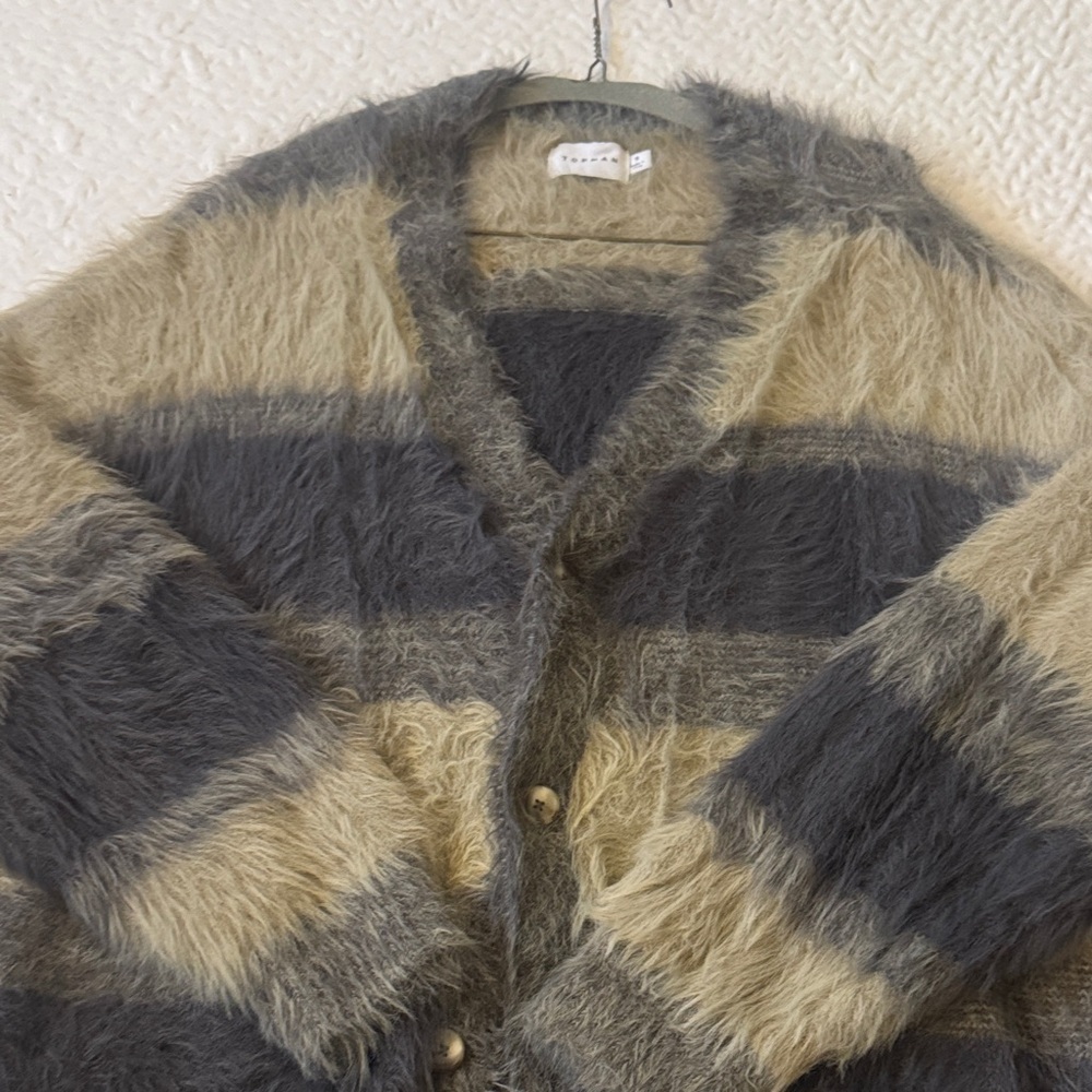 Topman Fuzzy Striped Cardigan - Black and Tan